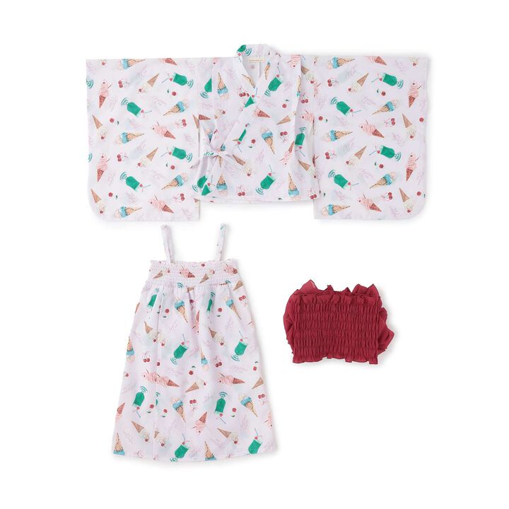 [Easy Wear♪] Cool Touch 4-Way Separate Yukata with Obi Belt (Kawaii) [Kids Girls],Dark red, medium image number 7