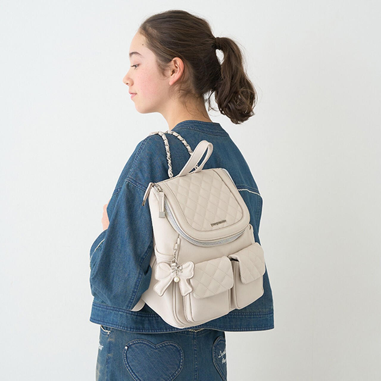 Bucket Backpack with Ribbon Charm,Black, large image number 1