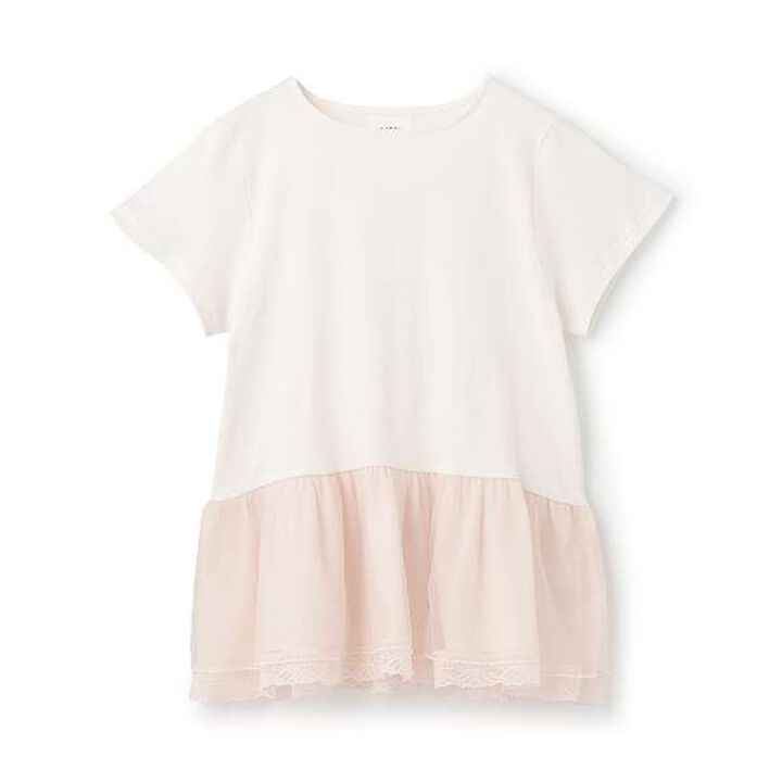 [Link] Sheer Peplum Docking T-Shirt,Off white, medium image number 0