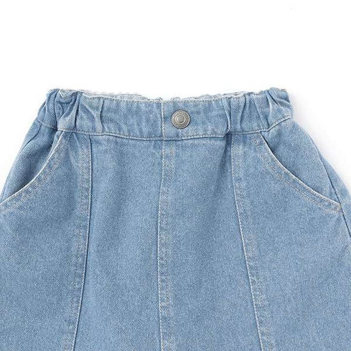 Stretch Denim Scallop Trim Skirt with Shorts,Sax blue, medium image number 4