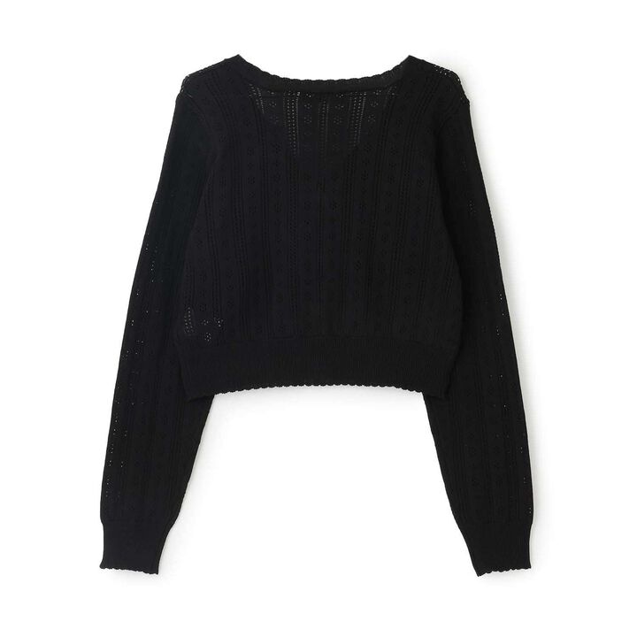 Lace Pattern Rhinestone Button Cardigan♪,Black, medium image number 1