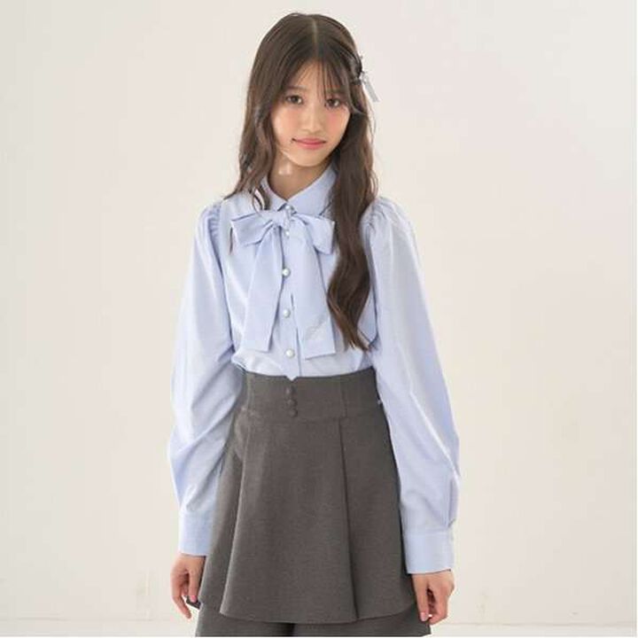 Pearl Button Bow Tie Blouse,Off white, medium image number 3