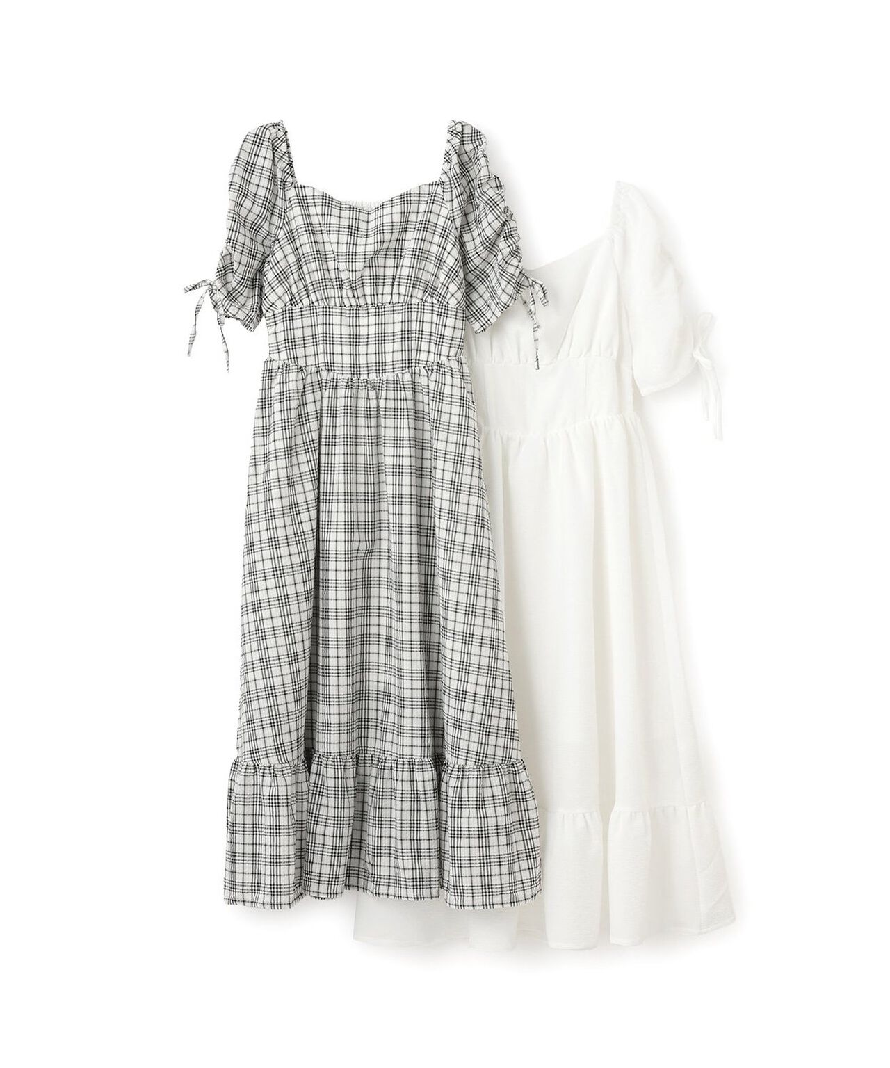 Shirred Sleeve One-Piece Dress [Korean Fashion],Off white, large image number 13