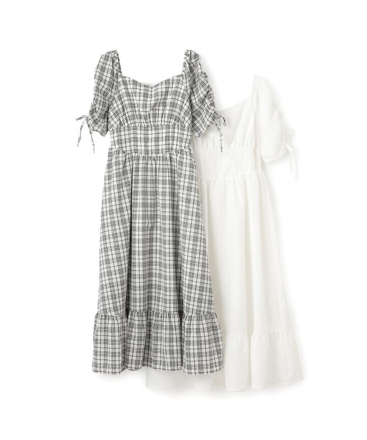 Shirred Sleeve One-Piece Dress [Korean Fashion],Off white, medium image number 13