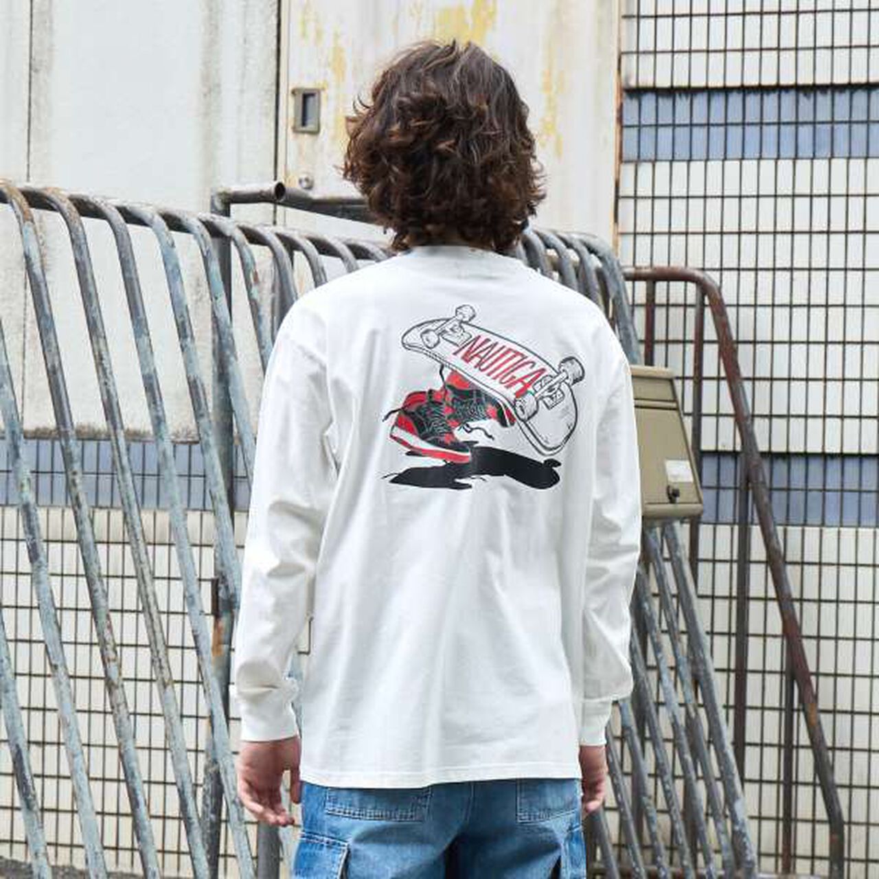 Nautica Back Skater Long Sleeve T-Shirt,White, large image number 0