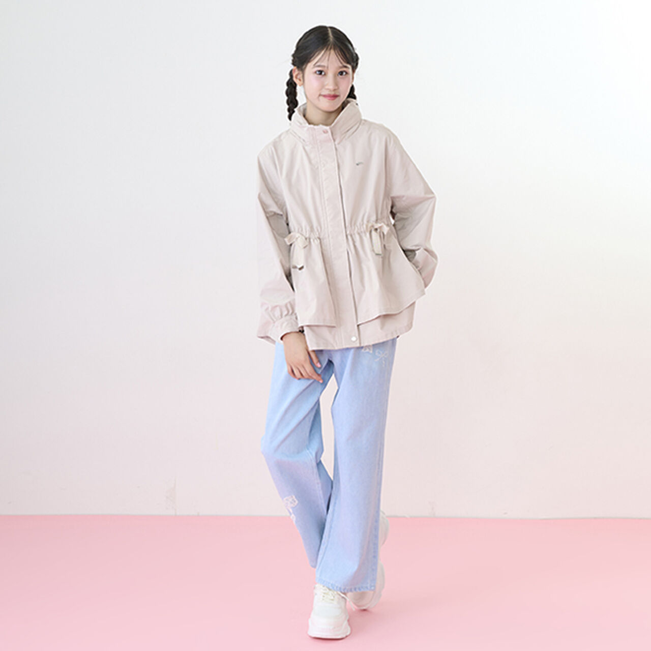 Lace Appliqué Slim Fit Loose Straight Denim Pants,Light blue, large image number 12