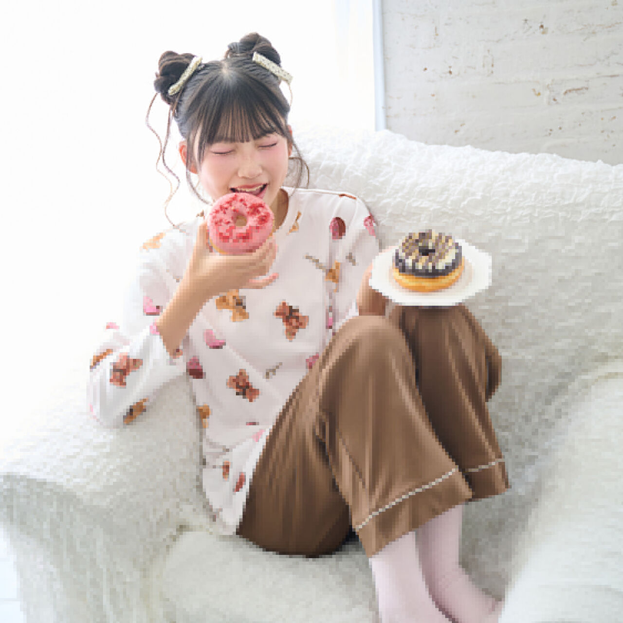 [Shea Butter] Sweets Bear Pattern Room Wear Set,Ivory, large image number 0
