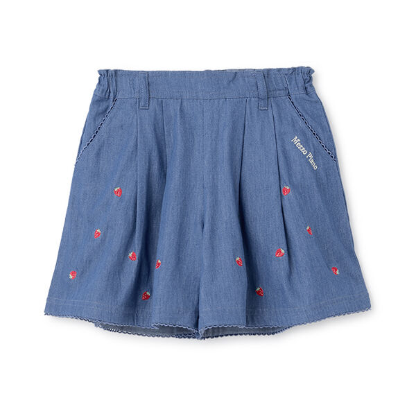 Denim Gingham Strawberry Embroidery Culotte Skirt | Narumiya