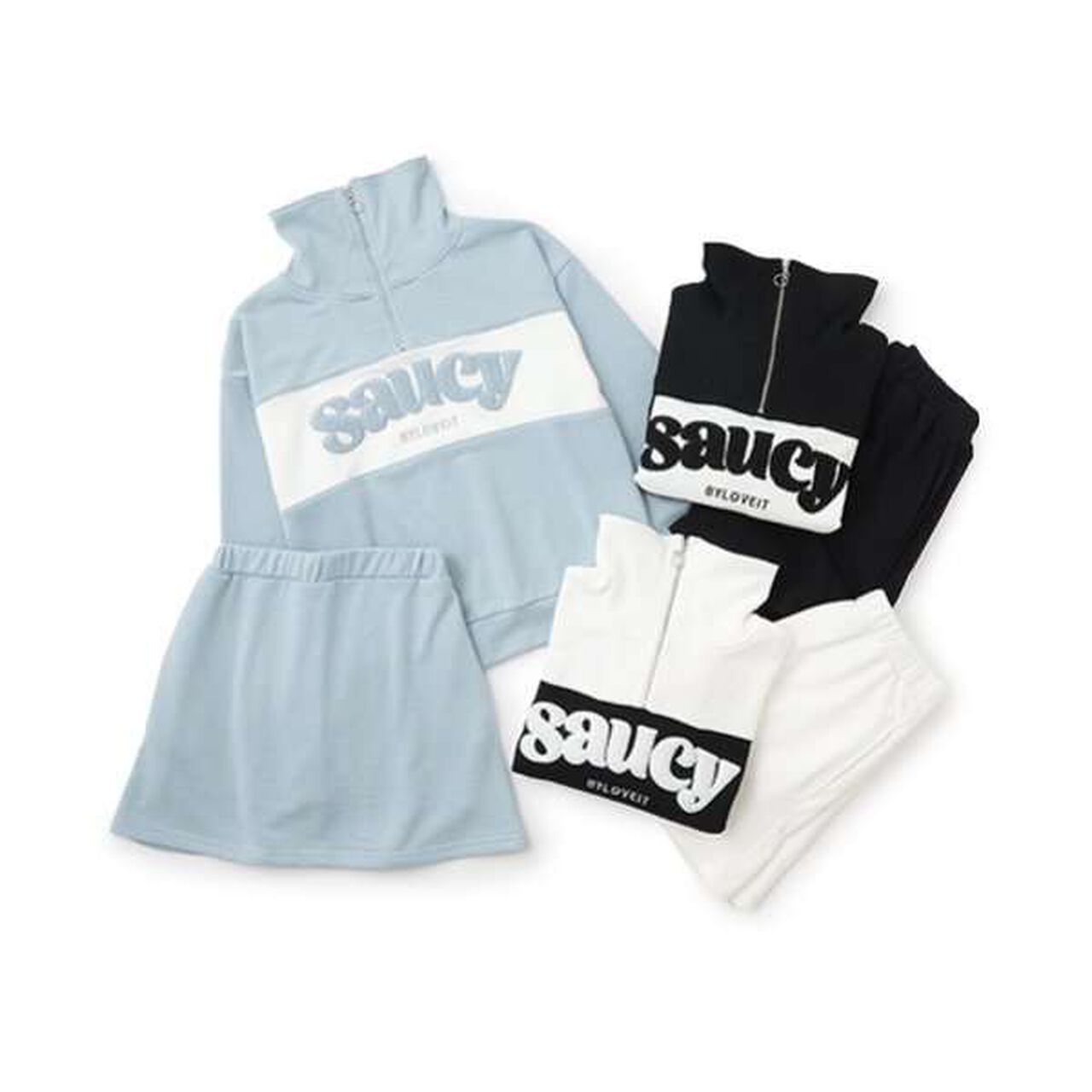 Color Block Half-Zip Pullover Skirt Set,Black, large image number 4