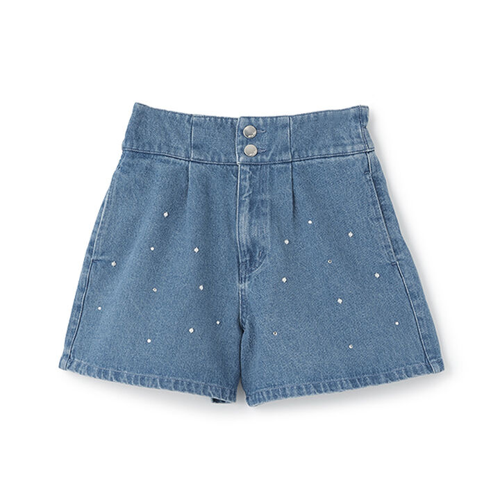 High-Waisted Shorts with Pearls & Rhinestones,Purple, medium image number 12