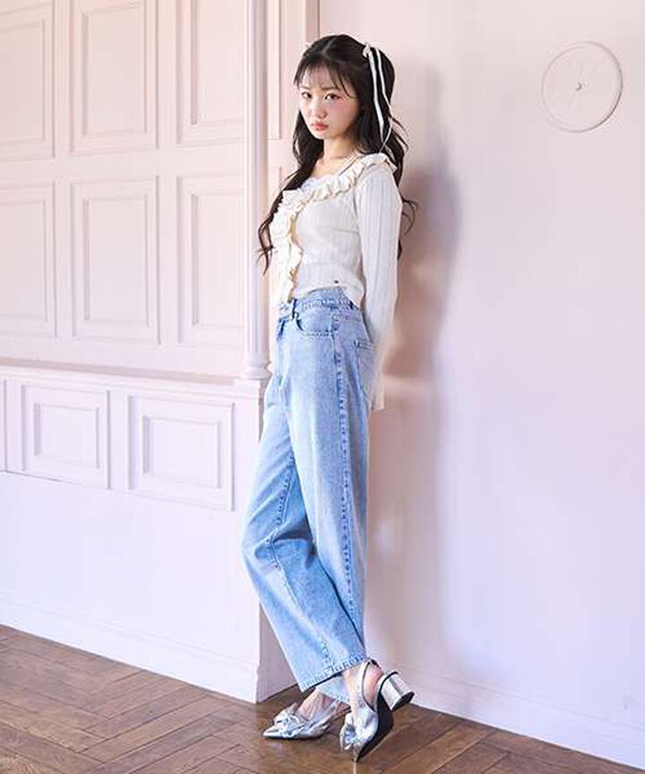 Heart Logo Straight Denim Pants,Blue, medium image number 5