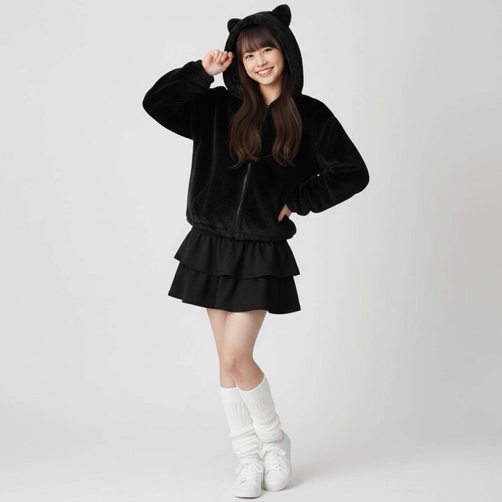 [Milky Coast] Cat Ear Fur Parka,Light gray, medium image number 13