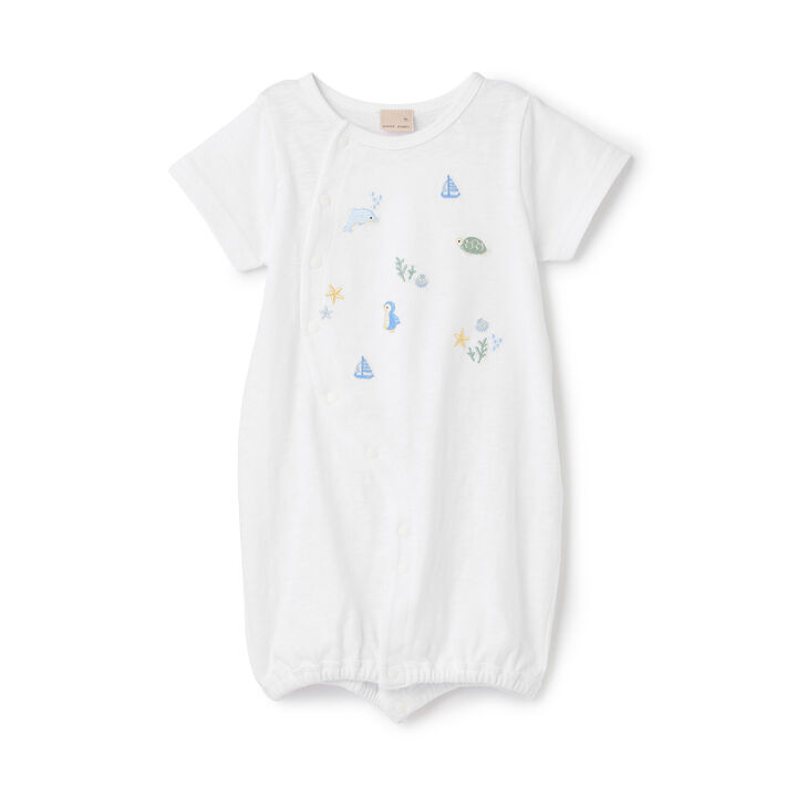 2WAY Embroidered Sea Creatures Romper,Pearl white, medium image number 0