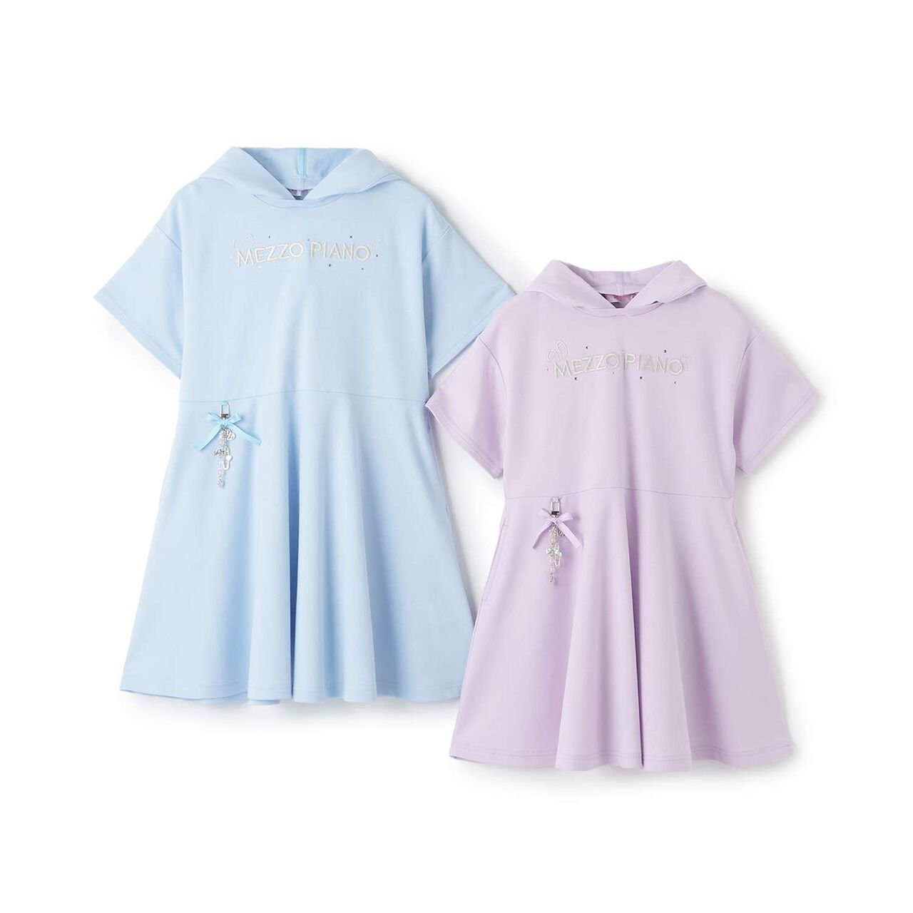 Short-Sleeve Parka One-Piece Dress with Animal Ears Charm,Turquoise, large image number 13