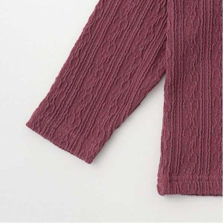 Shea Butter Jacquard High Neck Long T-Shirt,Ivory, medium image number 3