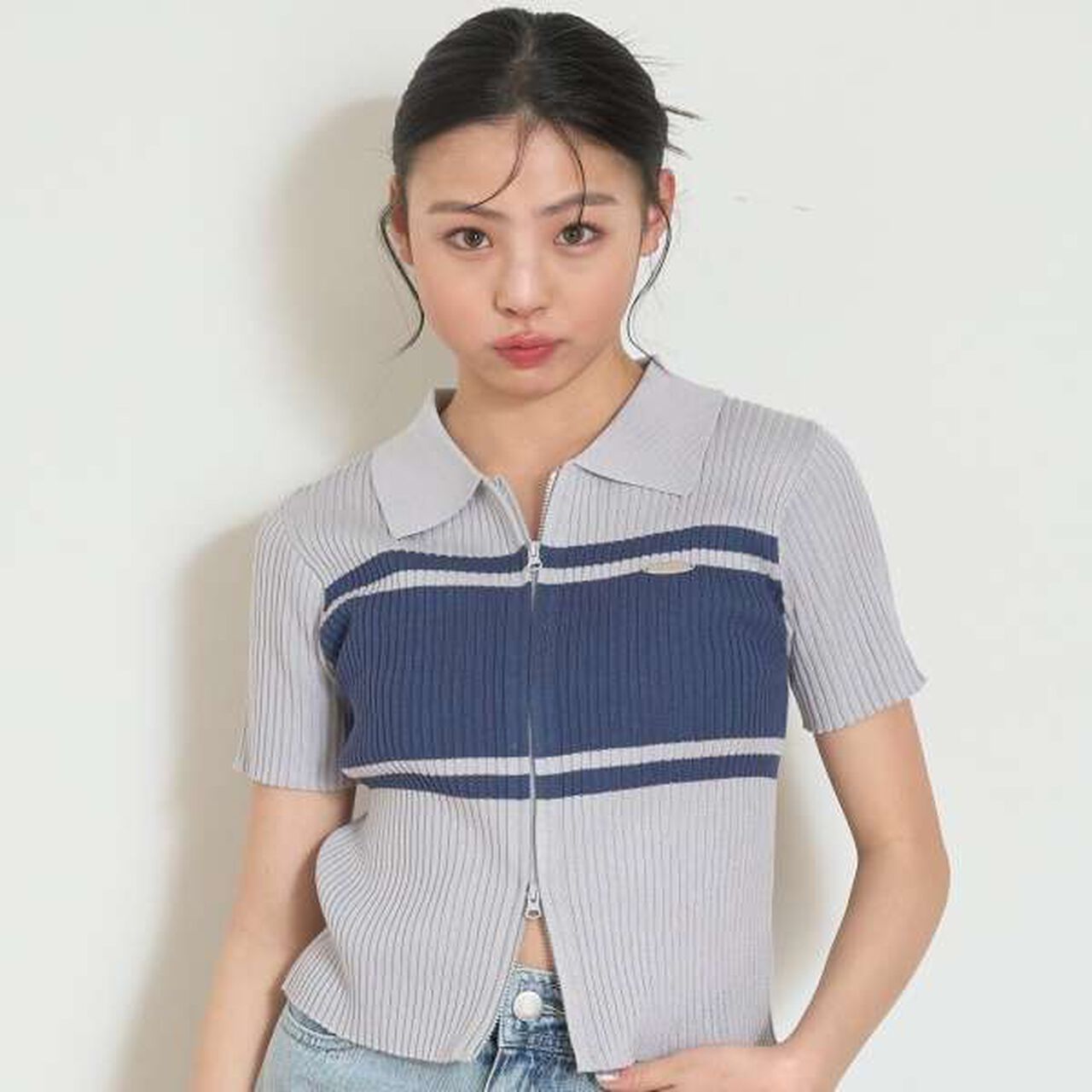 [Arael] Short-Sleeve Zip Knitwear,Navy, large image number 15