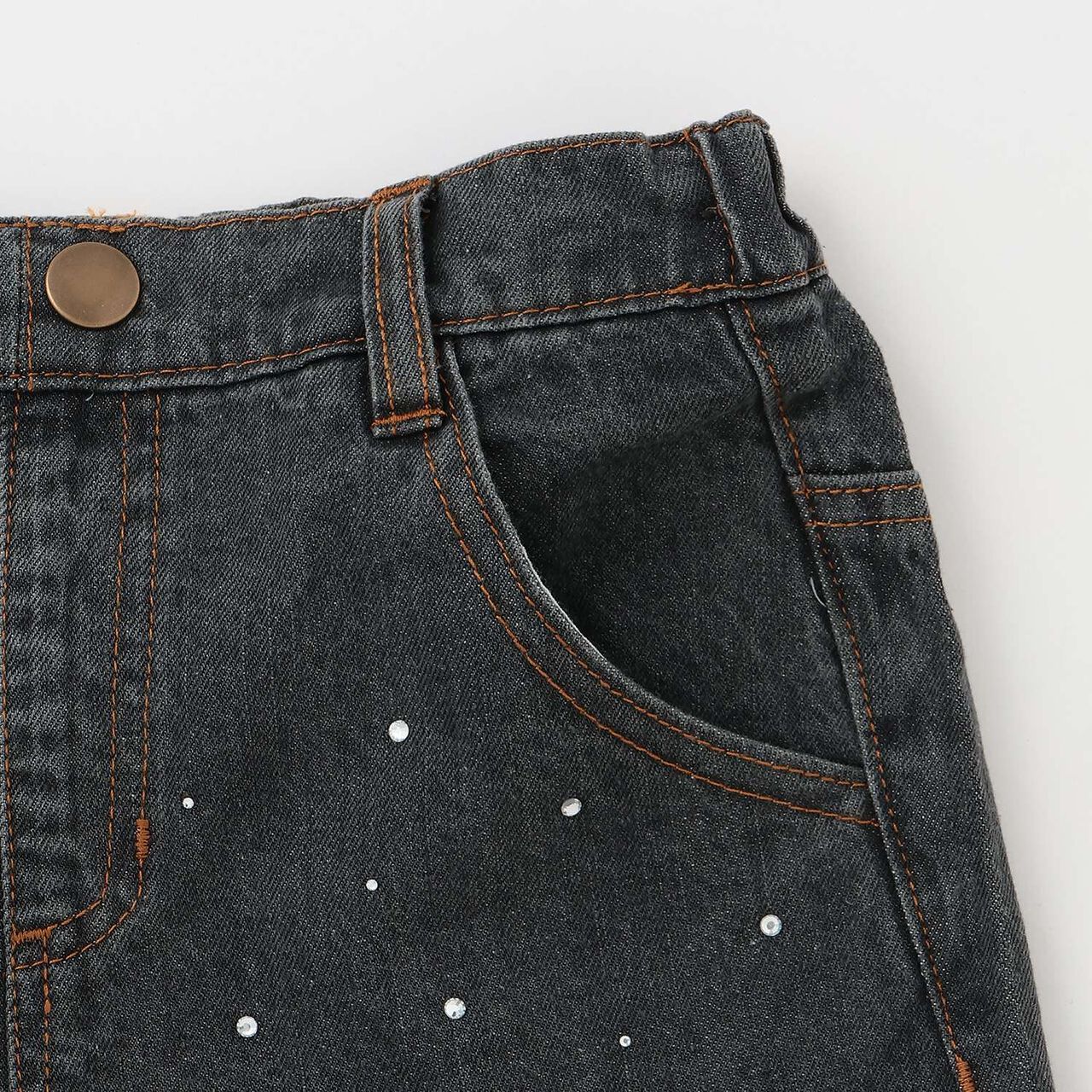 Rhinestone Denim Shorts,Navy, large image number 4