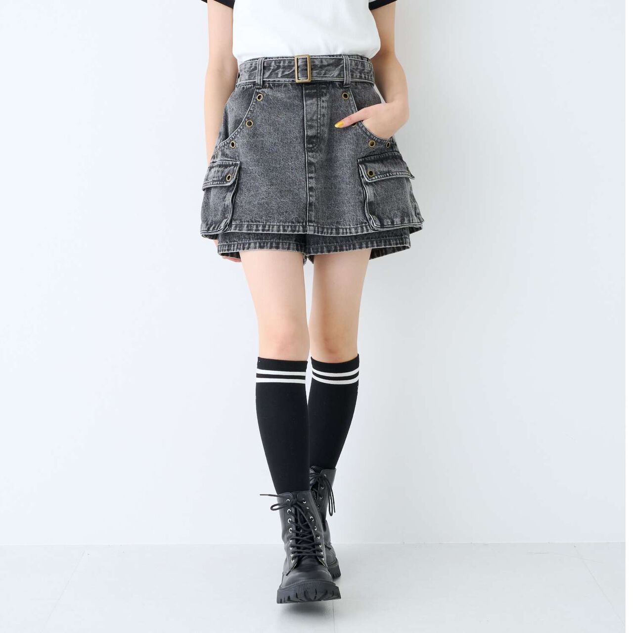 [LTXC] Eyelet A-Line Cargo Skirt,Gray, large image number 6