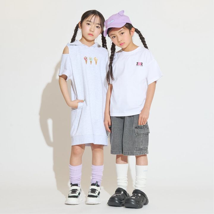 [31 Ice Cream] Cold-Shoulder Short-Sleeve Hoodie Dress,Lavender, medium image number 4