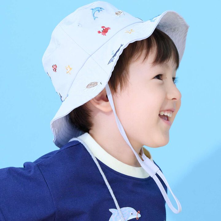 [Heat Shielding] Embroidered Bucket Hat,Sax blue, medium image number 0