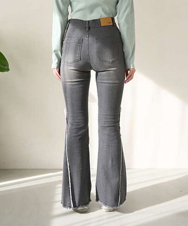 Fringe Denim Flare Pants,Light blue, medium image number 9