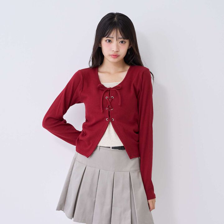 [Antibacterial Deodorizing] Lace-Up Ribbed Long-Sleeve T-Shirt,Green, medium image number 8