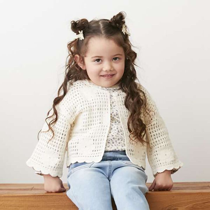 [Link] Flower Motif Black Crochet Cardigan,Ivory, medium image number 2