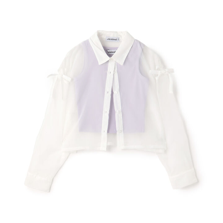 [Inner Lining Included] Sheer Long-Sleeve Shirt with Shoulder Ribbon,, medium