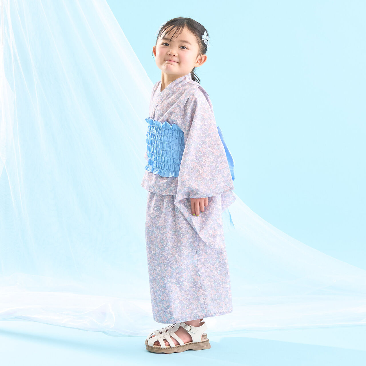 [Easy Wear♪] [Cool Touch] 4-Way Separate Yukata with Obi (OHANA) [Kids Girls],Coral red, large image number 23