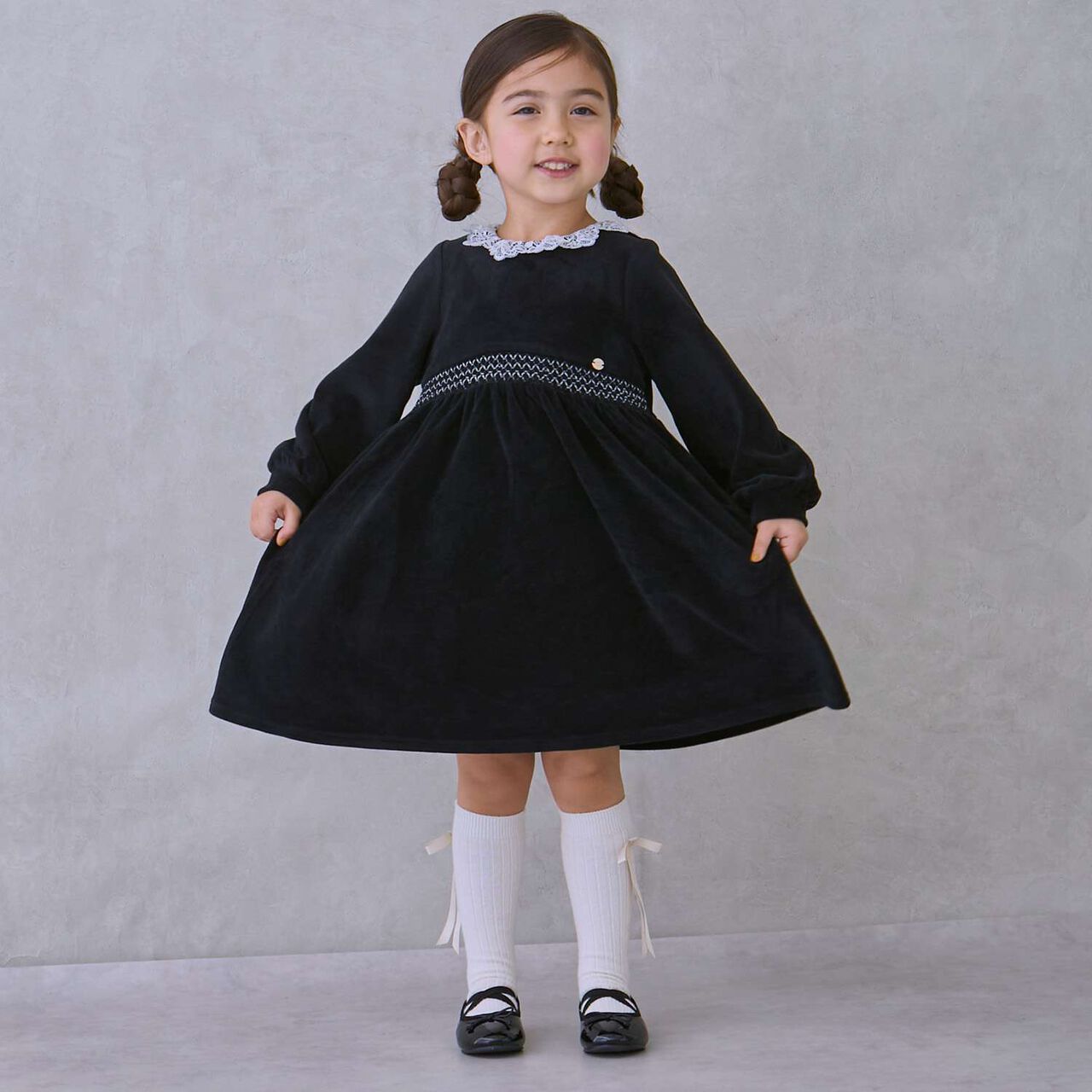 Velour Lace One-Piece Dress,Light pink, large image number 3