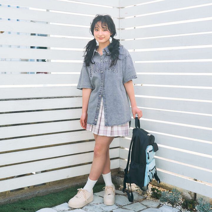 [LTXC/Cool Touch] Denim Loose Tunic Shirt Dress,Gray, medium image number 1