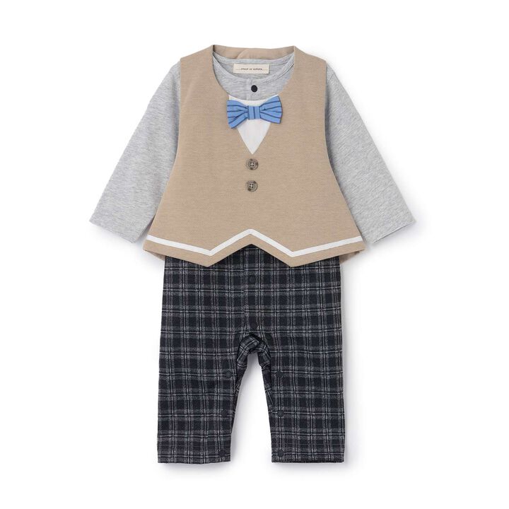 Checkered Coverall with Vest-Style Apron,Beige, medium image number 0