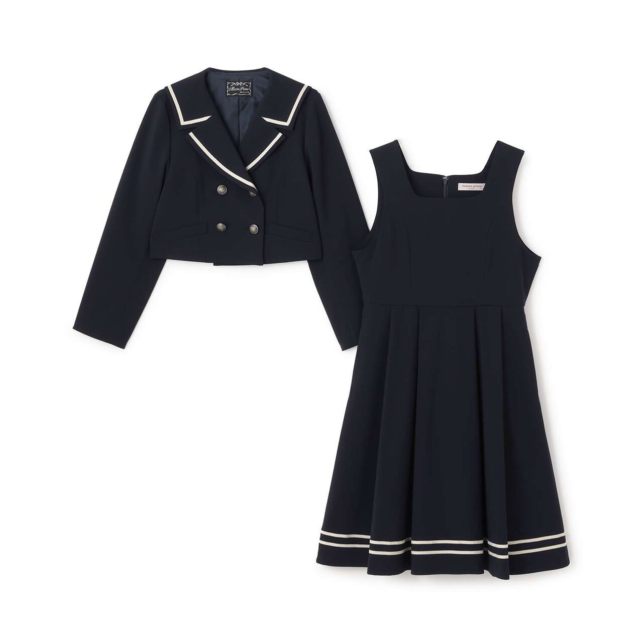 Sailor Short Jacket & Jumper Skirt Set,Beige, large image number 2