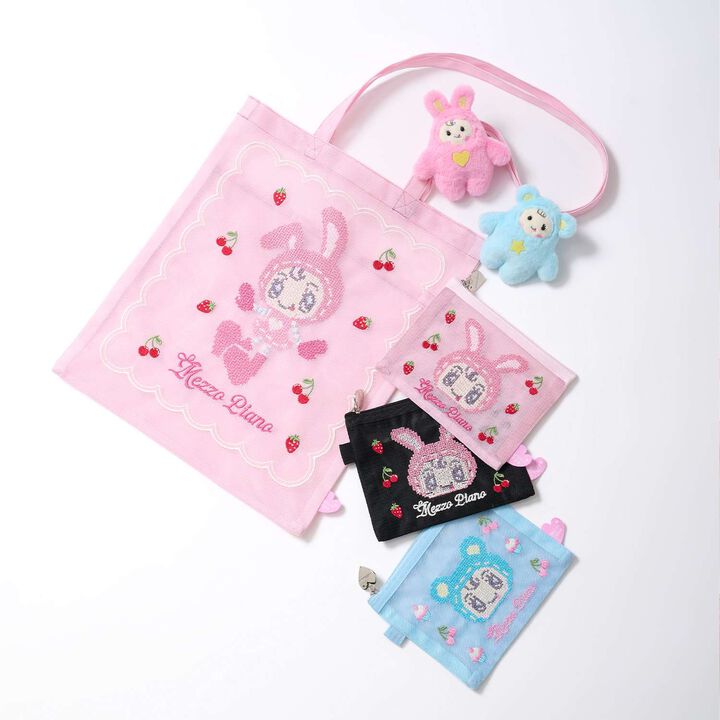 Berrie-chan Embroidered Mesh Tote,Pink, medium image number 10