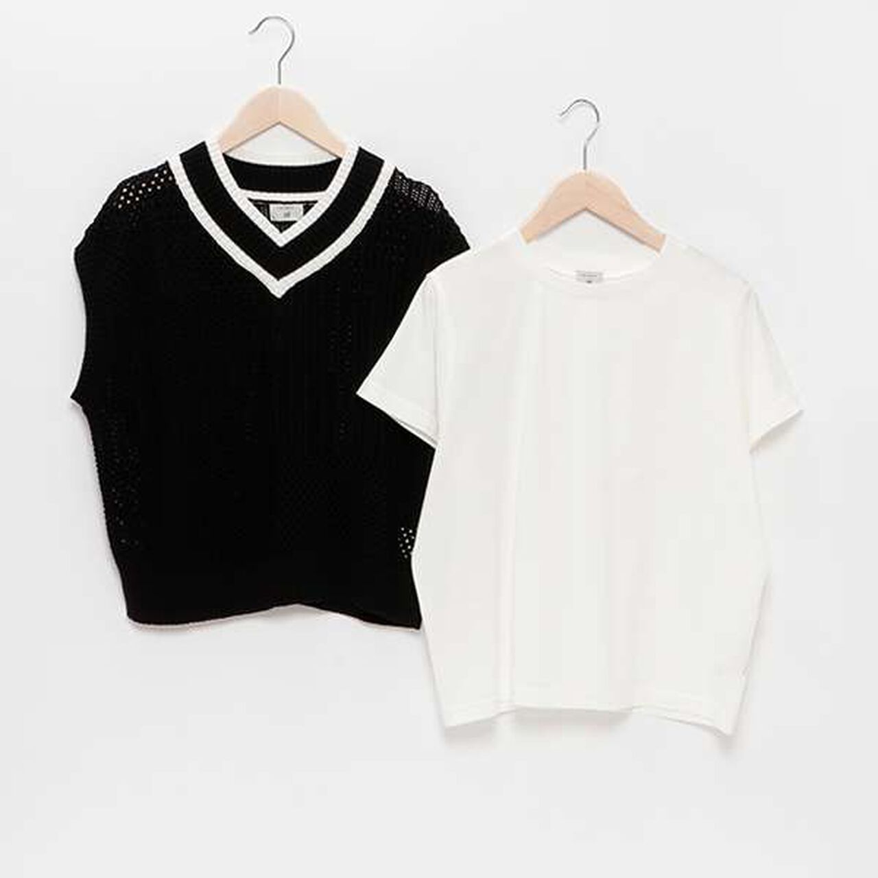 [AMI] Patchwork Knit Mesh Vest Set,Black, large image number 12