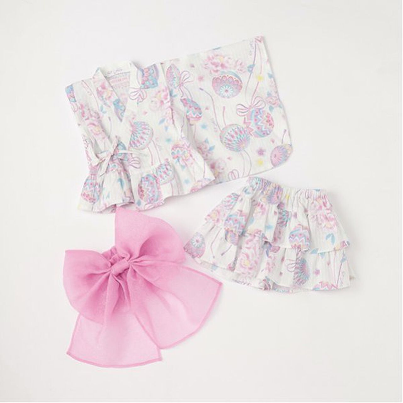 Temari Flower Pattern Yukata Dress,Off white, large image number 7