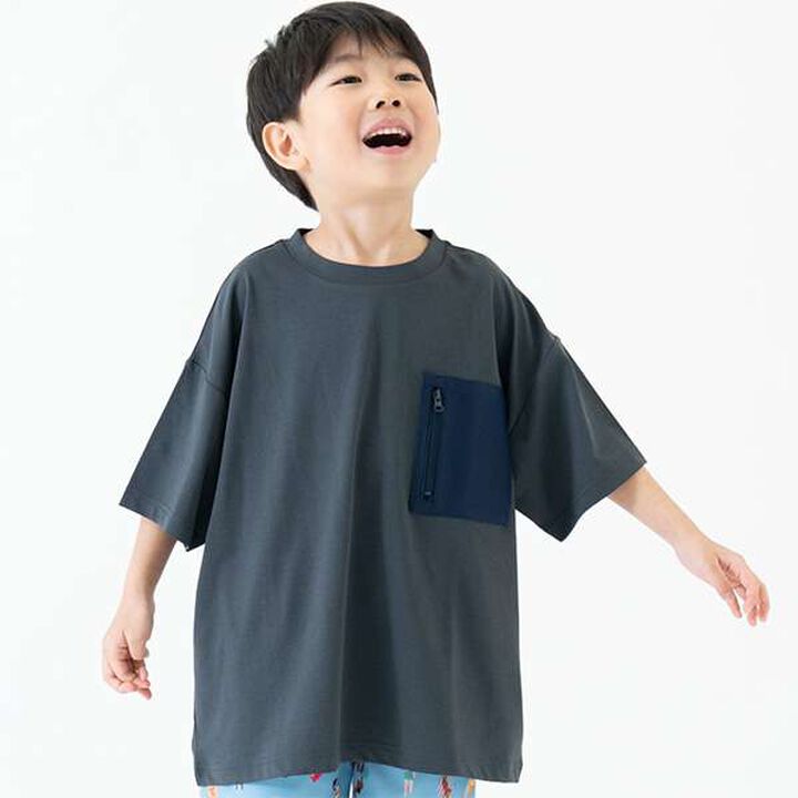 [Amphibious] Mesh Pocket Big Half T-Shirt,Charcoal gray, medium image number 0