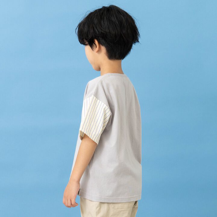 Wide Silhouette Short-Sleeve T-Shirt with Contrasting Sleeves,White, medium image number 1
