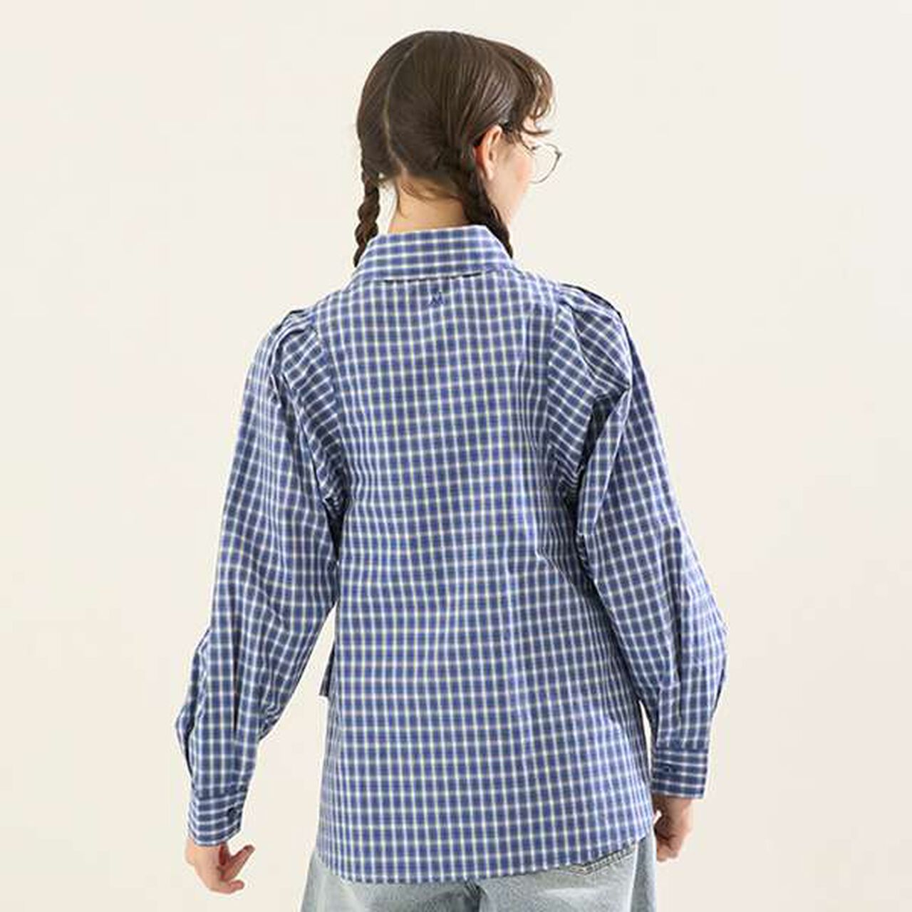 [AMI] Volume Sleeve Check Blouse,Deep blue, large image number 20