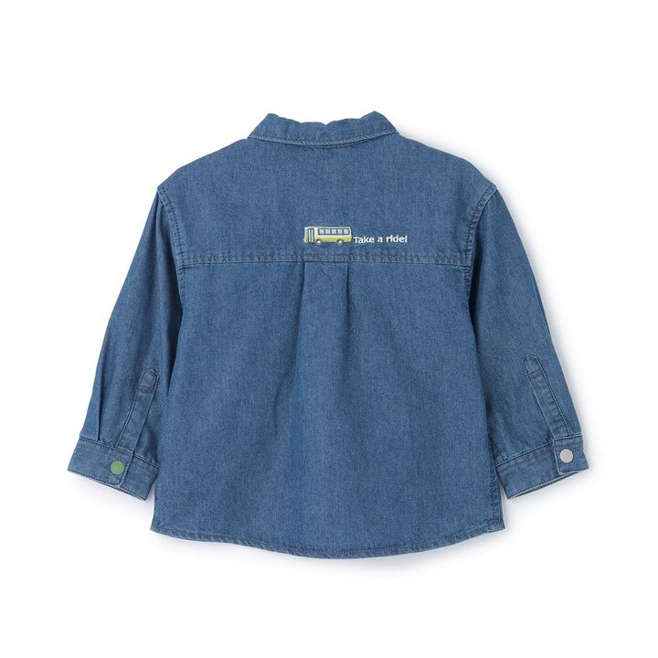 Embroidered Long-Sleeve Shirt with Work Vehicle Motif,Black, medium image number 1