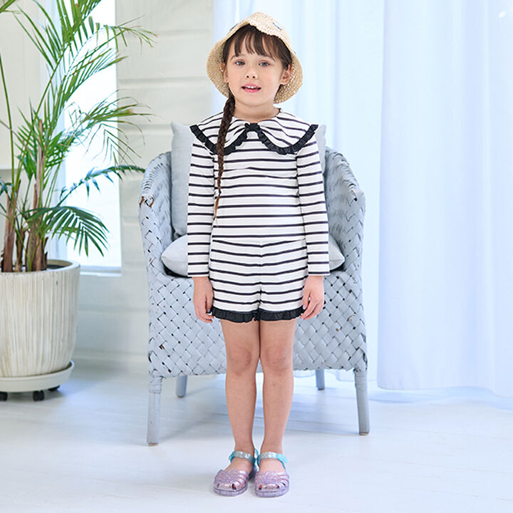 [SWIM] [UV Processing] Assorted Pattern Frill Collar Rash Guard & Pants Set,Navy, medium image number 23