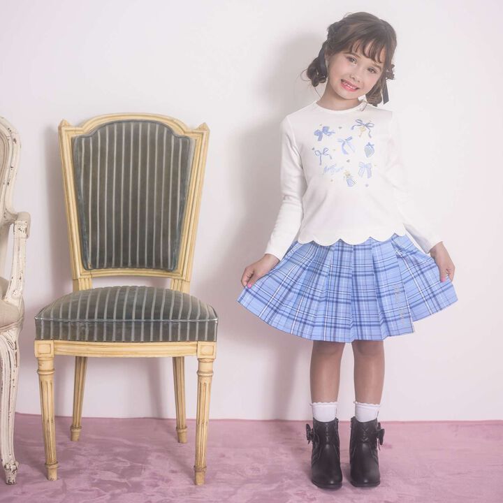 Checkered Pleated Skirt-Pants,Blue, medium image number 1
