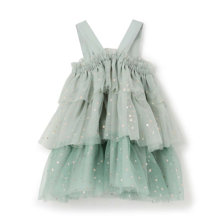 Tulle Frill One-Piece Dress,Blue green, medium image number 9