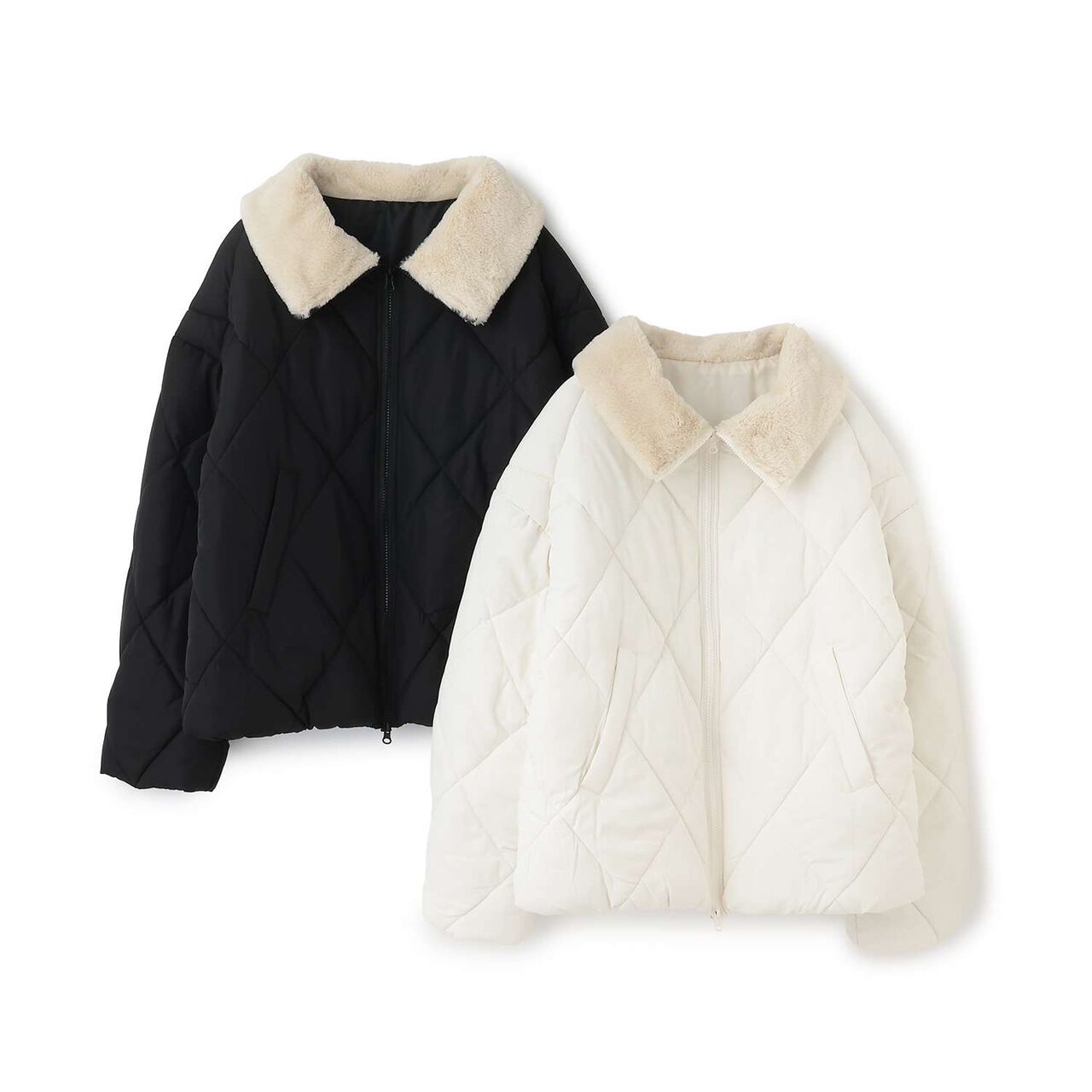 Double Zipper Puffy Quilted Bomber Jacket,Black, large image number 6