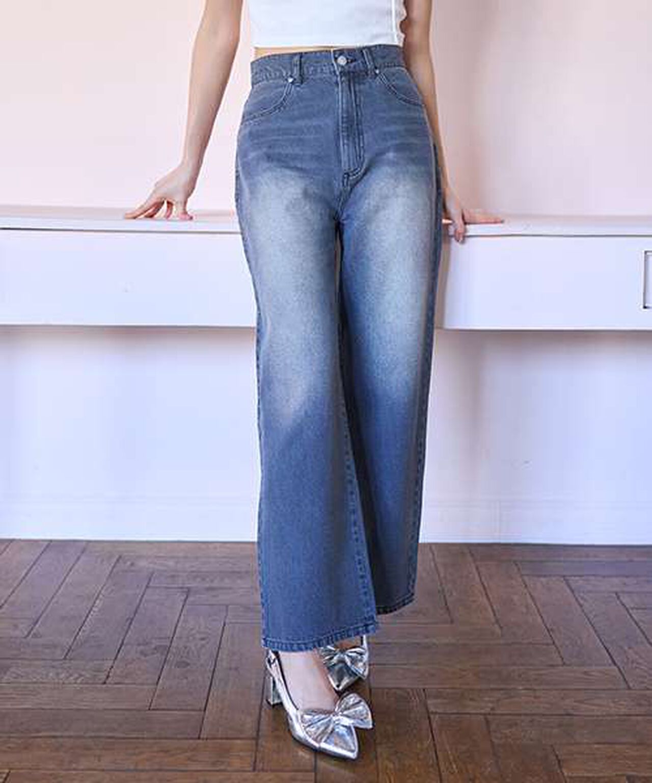 Heart Logo Straight Denim Pants,Blue, large image number 2