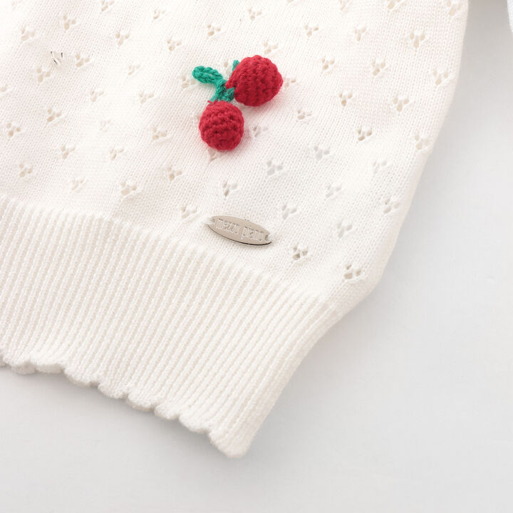 Strawberry & Cherry Motif Cardigan,Off white, medium image number 5