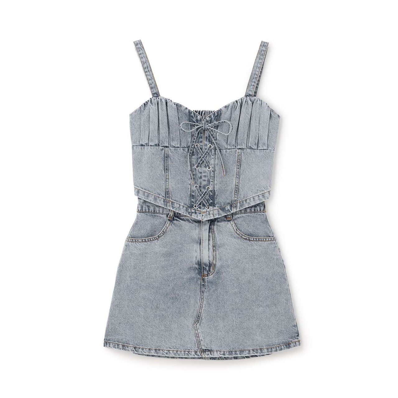 Denim Skirt Outfit Set,Gray, large image number 4