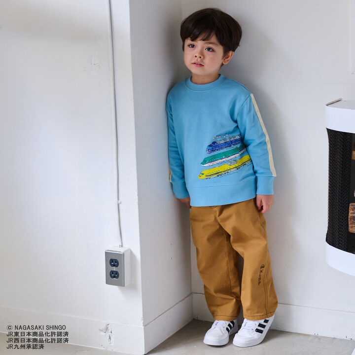 Side-Stripe Sleeve Sweatshirt with Train Design,Ivory, medium image number 4