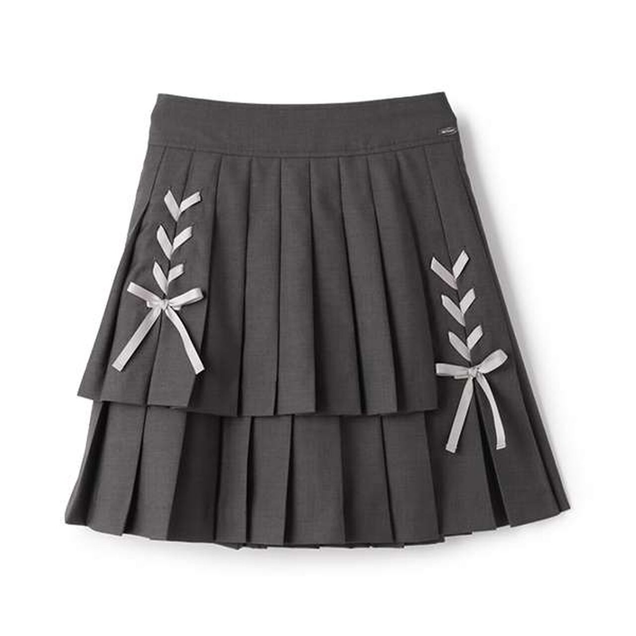 Lace-Up Ribbon Double Layer Pleated Skirt-Pants,Gray, large image number 3