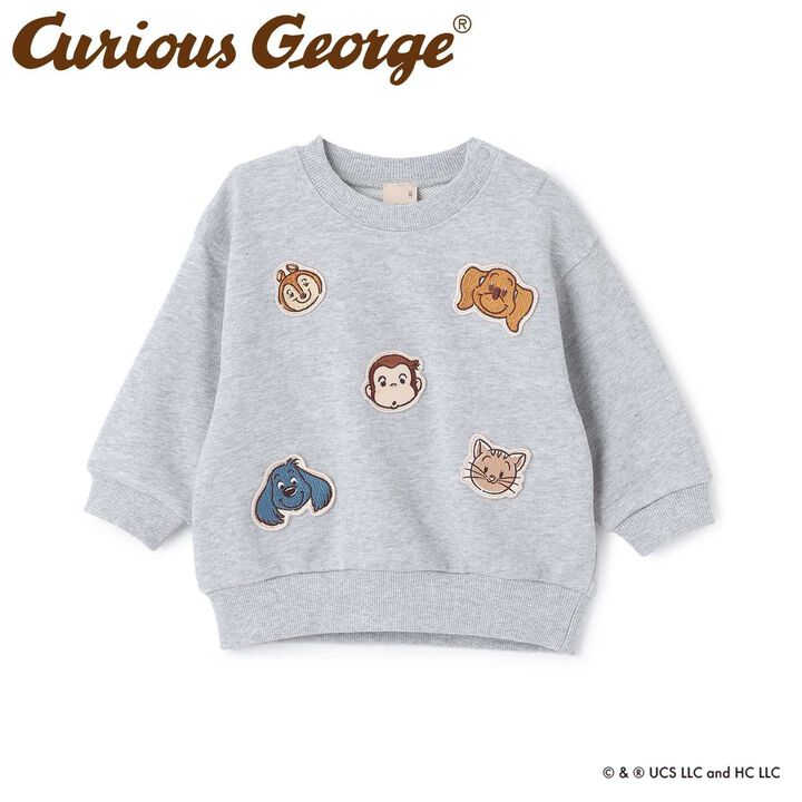 Curious George Face Patch Sweatshirt,Top gray, medium image number 0
